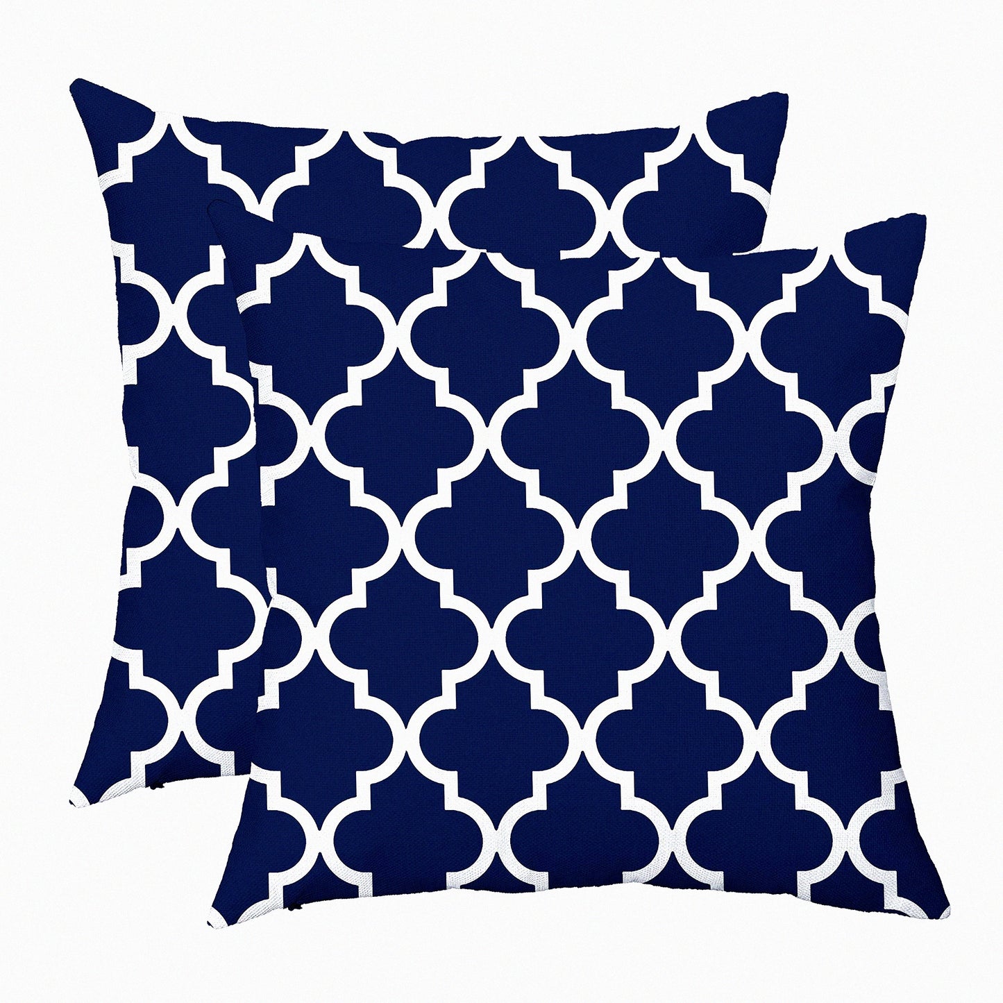 Modern Geometric Accent Pillow Covers - Set of 2 Soft Canvas Throw Cushion Cases for Couch Sofa Home Decor. Hidden Zipper Closure, 18 x 18 Inches, Navy Blue & White.