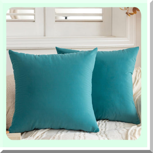 Luxury Teal Velvet Pillowcase Set - 18x18 Decorative Square Cushion Covers - Soft Solid Throw Pillow Covers for Bedroom & Living Room Decor