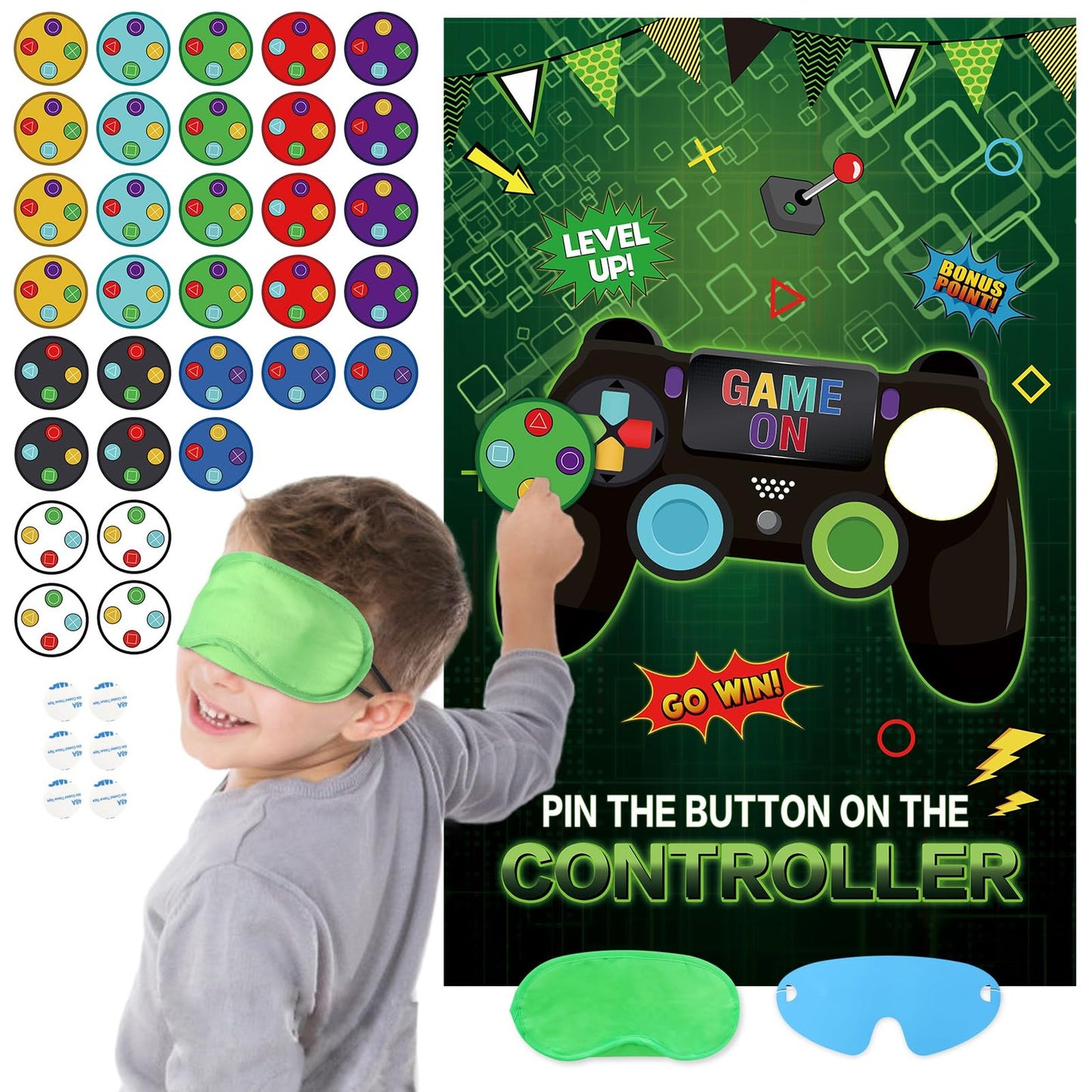 Video Game Button Bash Poster Set - 32PCS Stickers for Kids Room Decor & Birthday Party Supplies - Fun Party Favors for Gamers - 20x28 inches