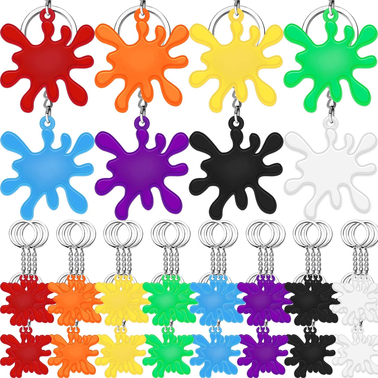 Colorful Splatter Keychains - Fun Art Party Favors for Kids & Adults! Perfect Paint Party Decorations & Birthday Supplies. Great Back to School & Baby Shower Gifts! Set of 24.