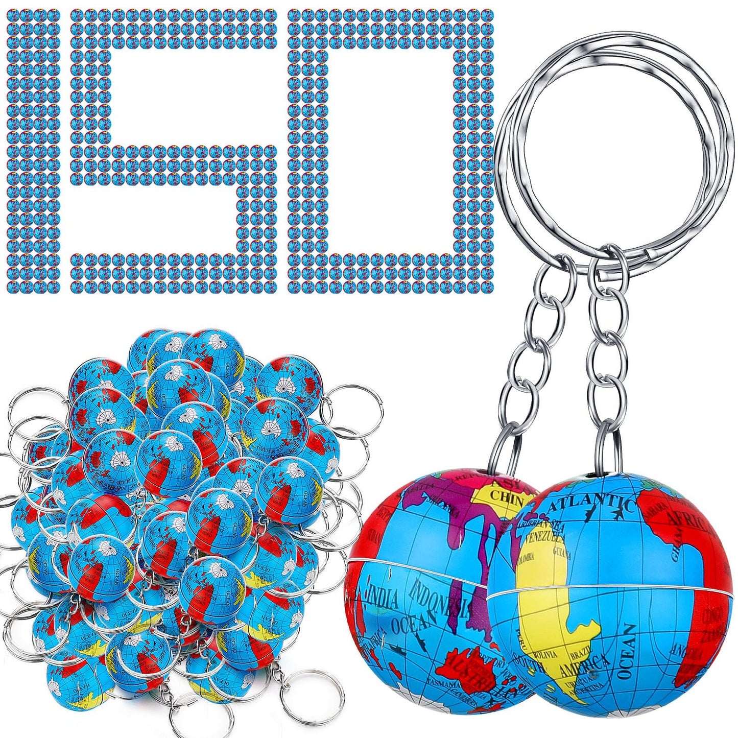Eco Globe Keychain Set - Earth Day Keyrings for Kids with World Map Design - 80 Piece Planet Key Chains for Birthday Party Favors and Children