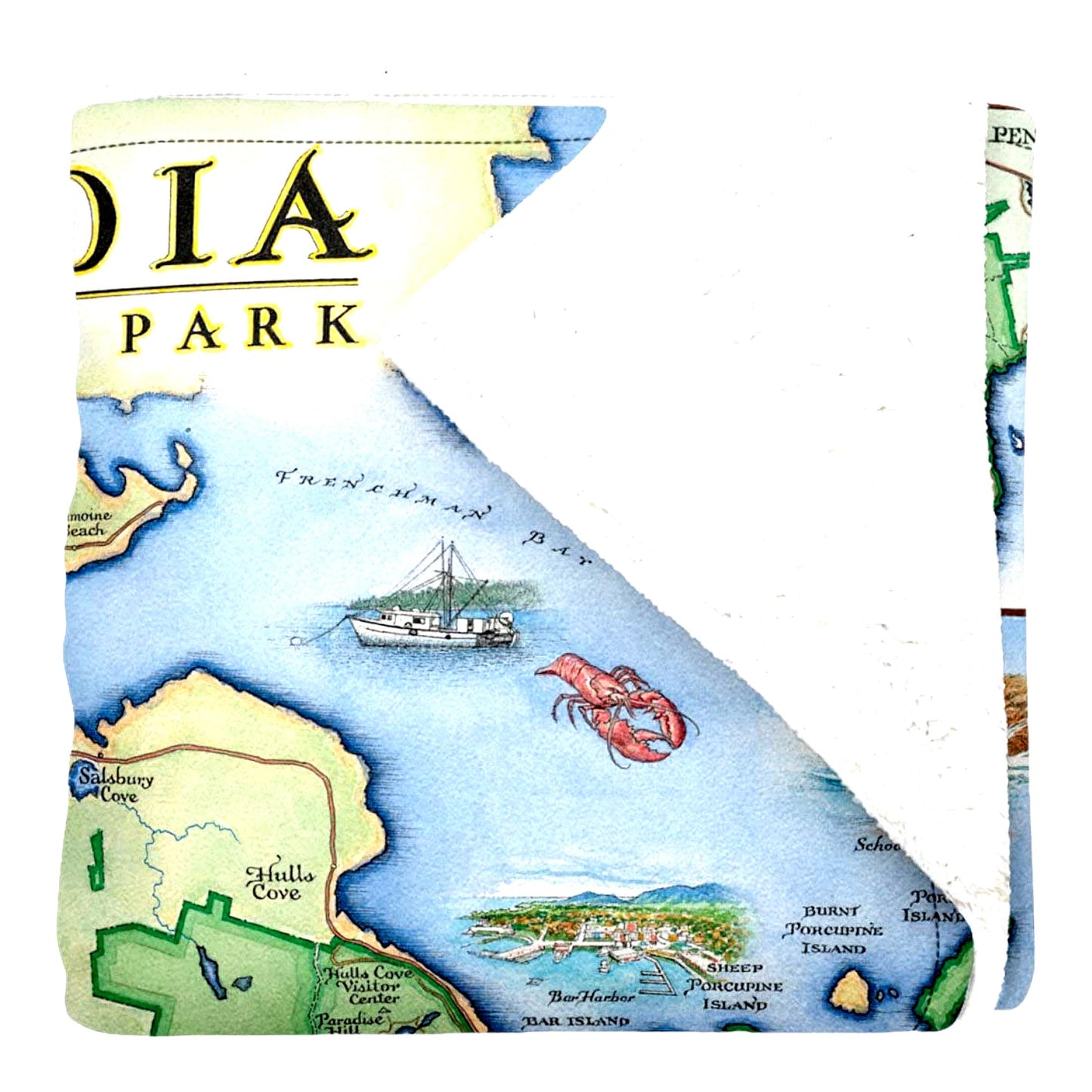 Acadia Adventure Map Fleece Blanket - Hand-Drawn Art, Soft & Cozy Throw for Couch, Perfect Unique Gift, 58"x50"