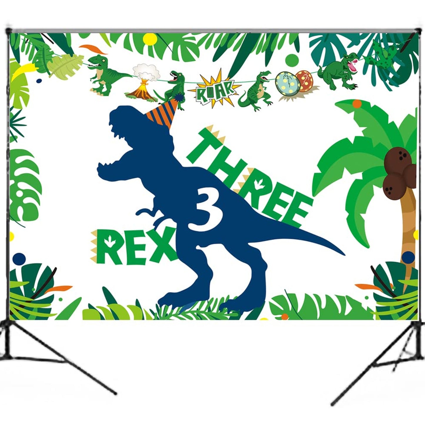 Dino-Rex 3rd Birthday Bash Kit - Complete Party Decorations Set for Three Year Old Boys - Dinosaur Themed Backdrop and Supplies for a Roaring Celebration