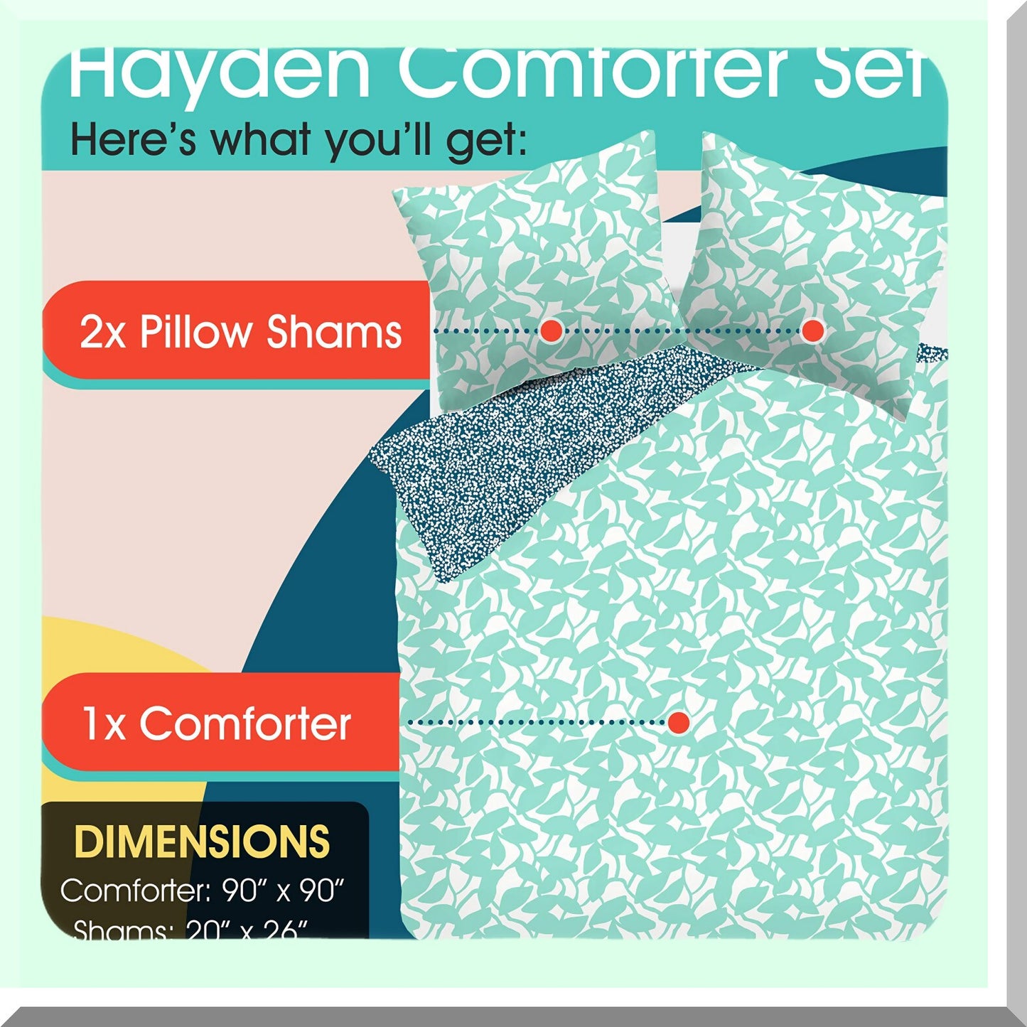 Luxury Leaf Comforter Set - Ultra Soft Reversible Bedding Collection for Full/Queen Size Bed, All Season Premium 4 Piece Set in Aqua Color.