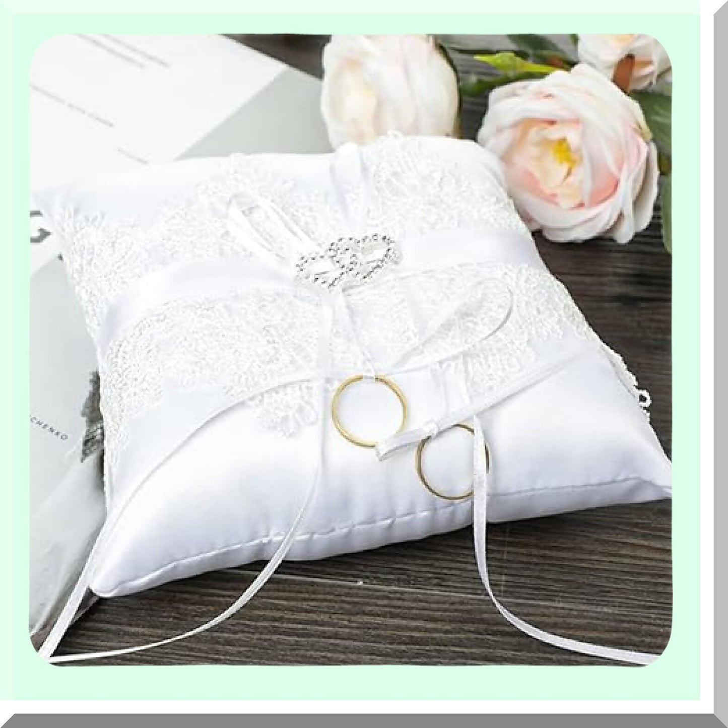 Elegant Ivory Wedding Ring Pillow with Pearl and Ribbon