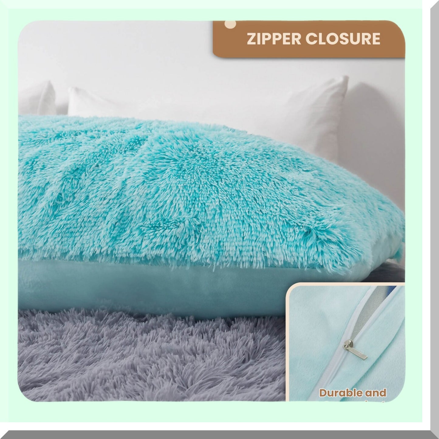 AquaFur Plush Body Pillowcase - Boho Fuzzy Long Throw Pillow Cover - Mint Fluffy Rectangular Cushion Case - Zippered Ombre Green Cover 20x54