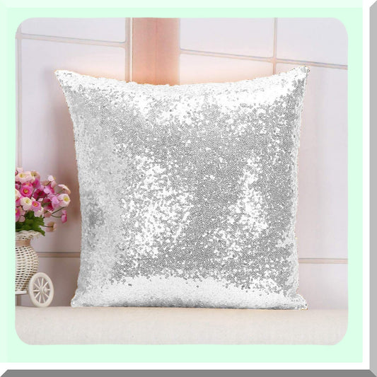 SparkleLux Sequin Lumbar Pillow Cover - Silver Glitter Sofa Case 12x12 - Designer Small Decorative Throw Pillow Cover - Sparkly Sequined Cushion Cover
