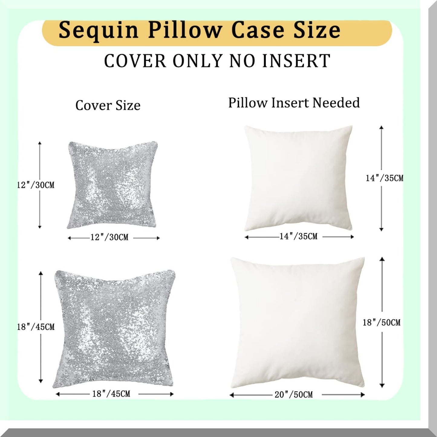 SparkleLux Sequin Lumbar Pillow Cover - Silver Glitter Sofa Case 12x12 - Designer Small Decorative Throw Pillow Cover - Sparkly Sequined Cushion Cover