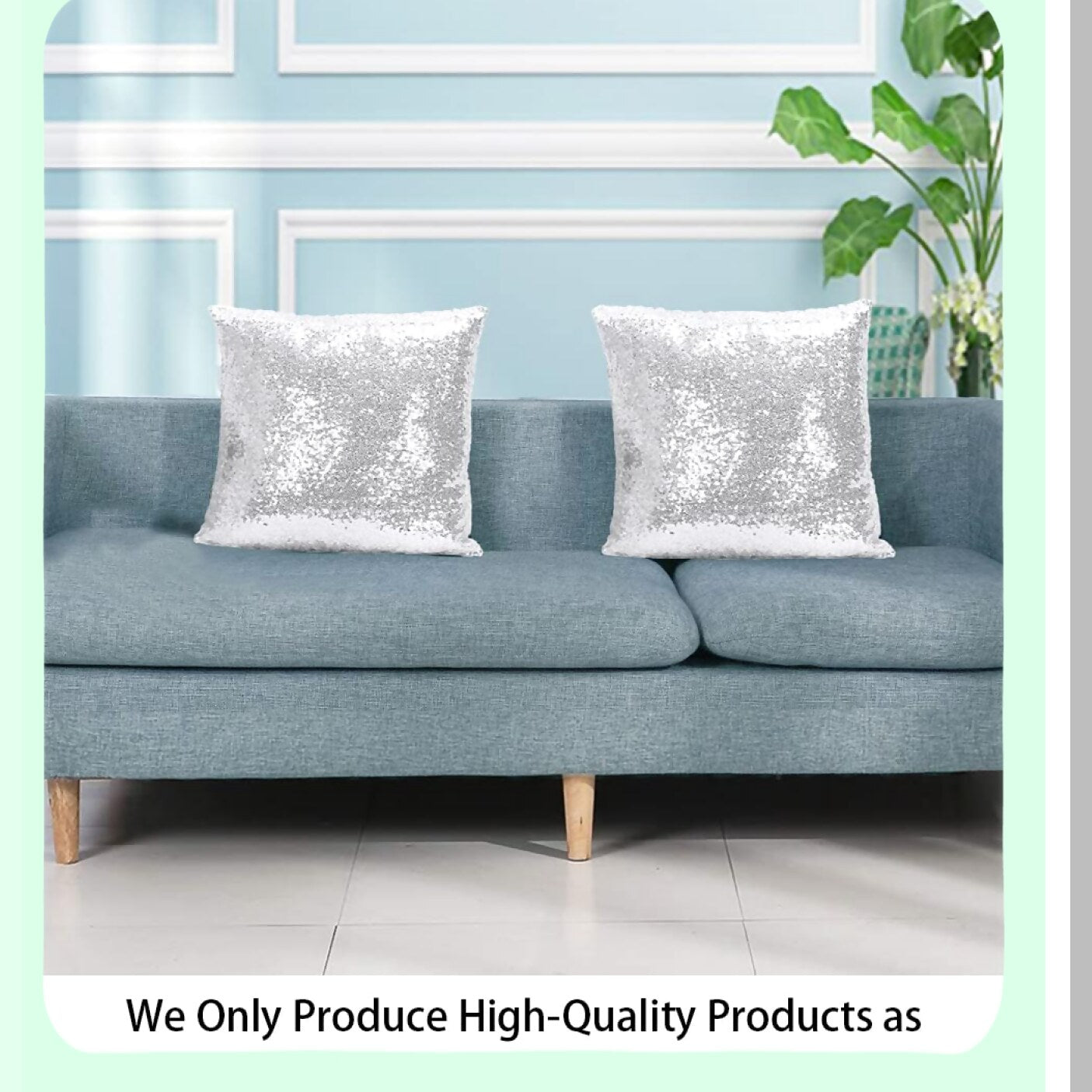 SparkleLux Sequin Lumbar Pillow Cover - Silver Glitter Sofa Case 12x12 - Designer Small Decorative Throw Pillow Cover - Sparkly Sequined Cushion Cover