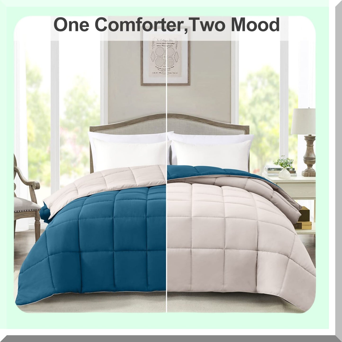 Teal Dream Comforter - Lightweight Down Alternative Bedding for All Seasons, Reversible Quilted Duvet Insert for Soft and Cozy Sleep Experience