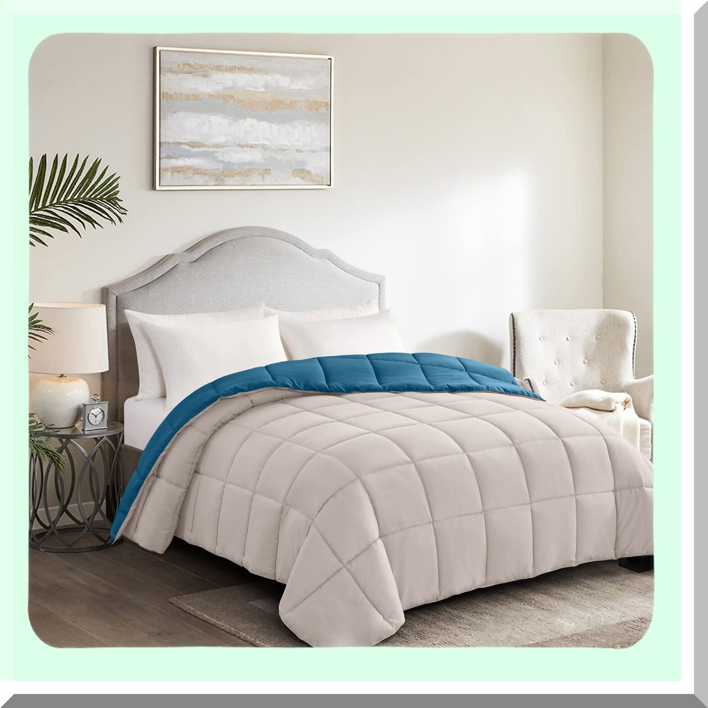 Teal Dream Comforter - Lightweight Down Alternative Bedding for All Seasons, Reversible Quilted Duvet Insert for Soft and Cozy Sleep Experience