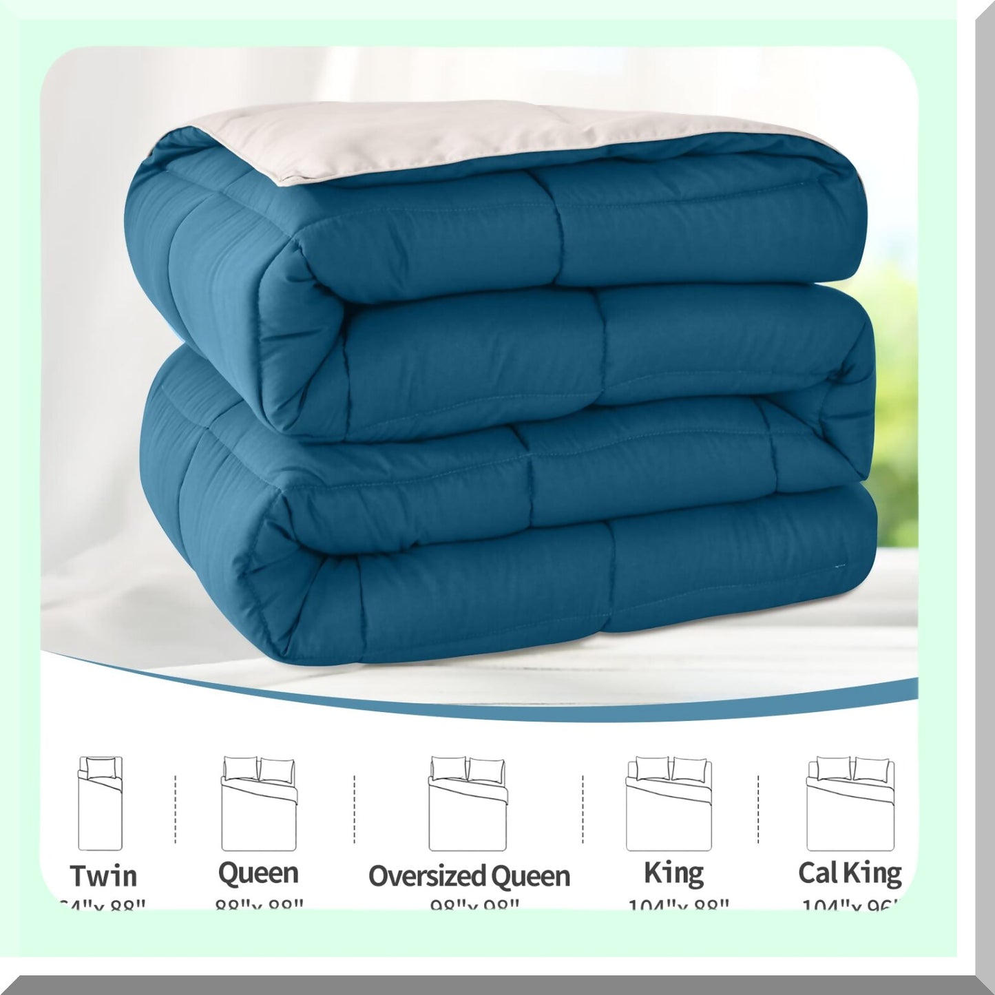 Teal Dream Comforter - Lightweight Down Alternative Bedding for All Seasons, Reversible Quilted Duvet Insert for Soft and Cozy Sleep Experience