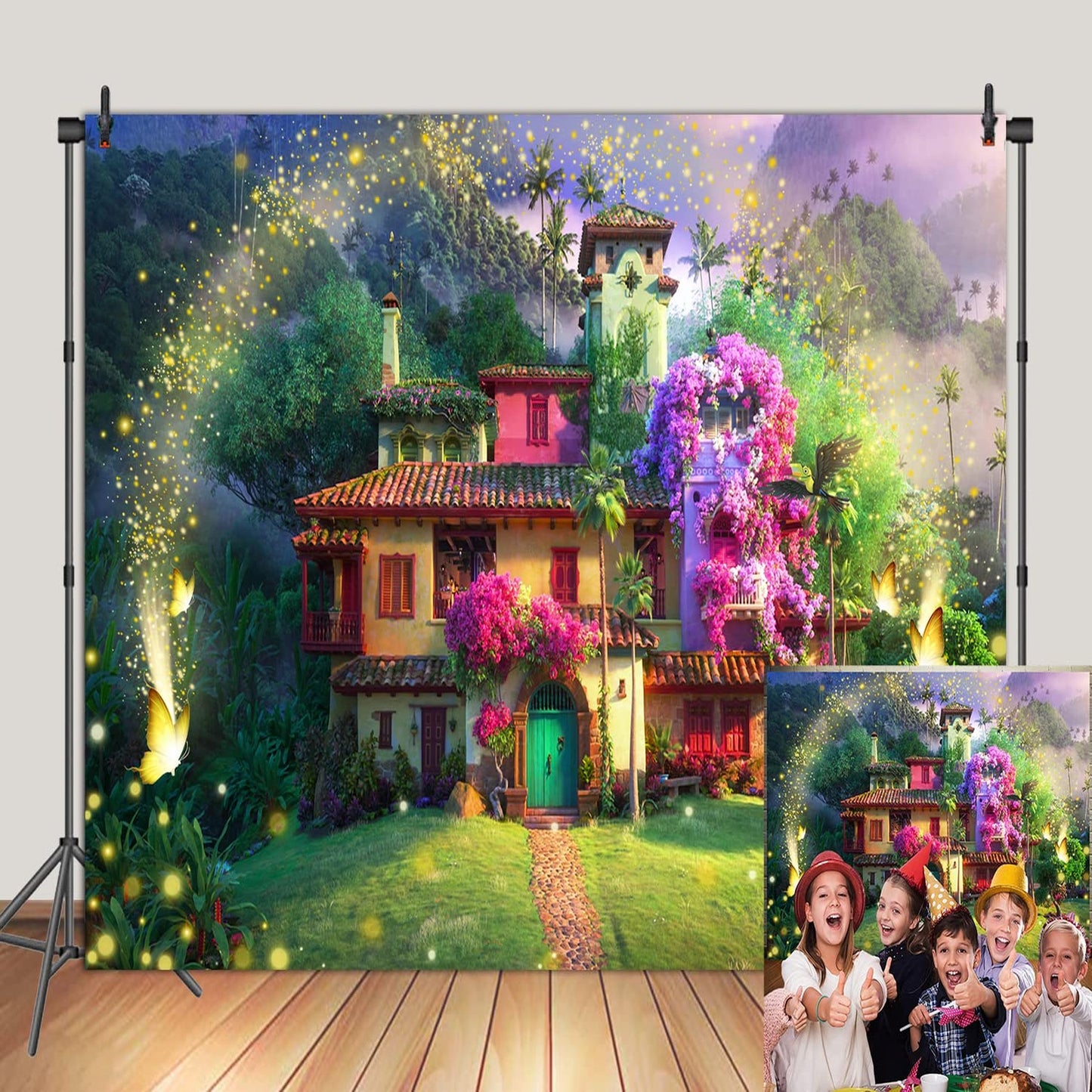 Fairy Woodland Birthday Party Backdrop - Madrigal Family Happy Birthday Decorations - Flowers House Background for Kids Movie Scene - 5X3FT Butterfly Theme