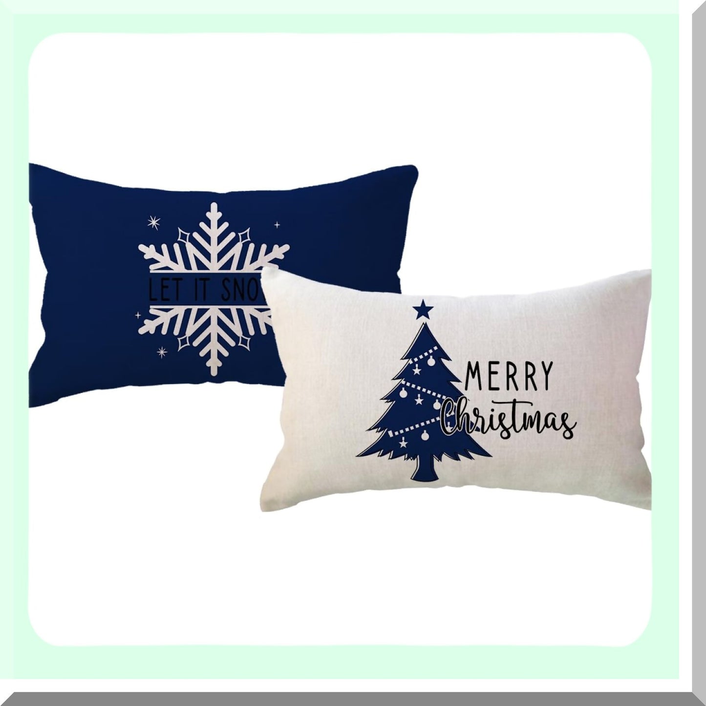 Winter Wonderland Pillowcase Set - Blue Snow Tree Joy Holiday Decorative Throw Pillow Covers for Couch/Sofa - Farmhouse Lumbar Cushion Cases 12x20 - Set of 2