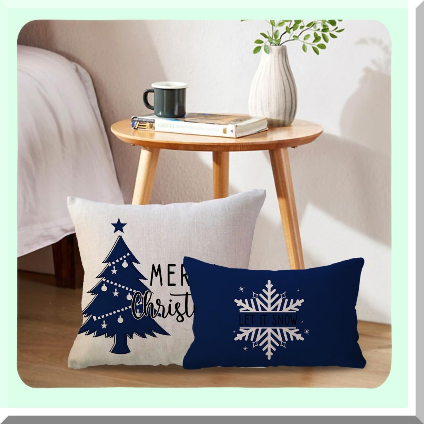 Winter Wonderland Pillowcase Set - Blue Snow Tree Joy Holiday Decorative Throw Pillow Covers for Couch/Sofa - Farmhouse Lumbar Cushion Cases 12x20 - Set of 2