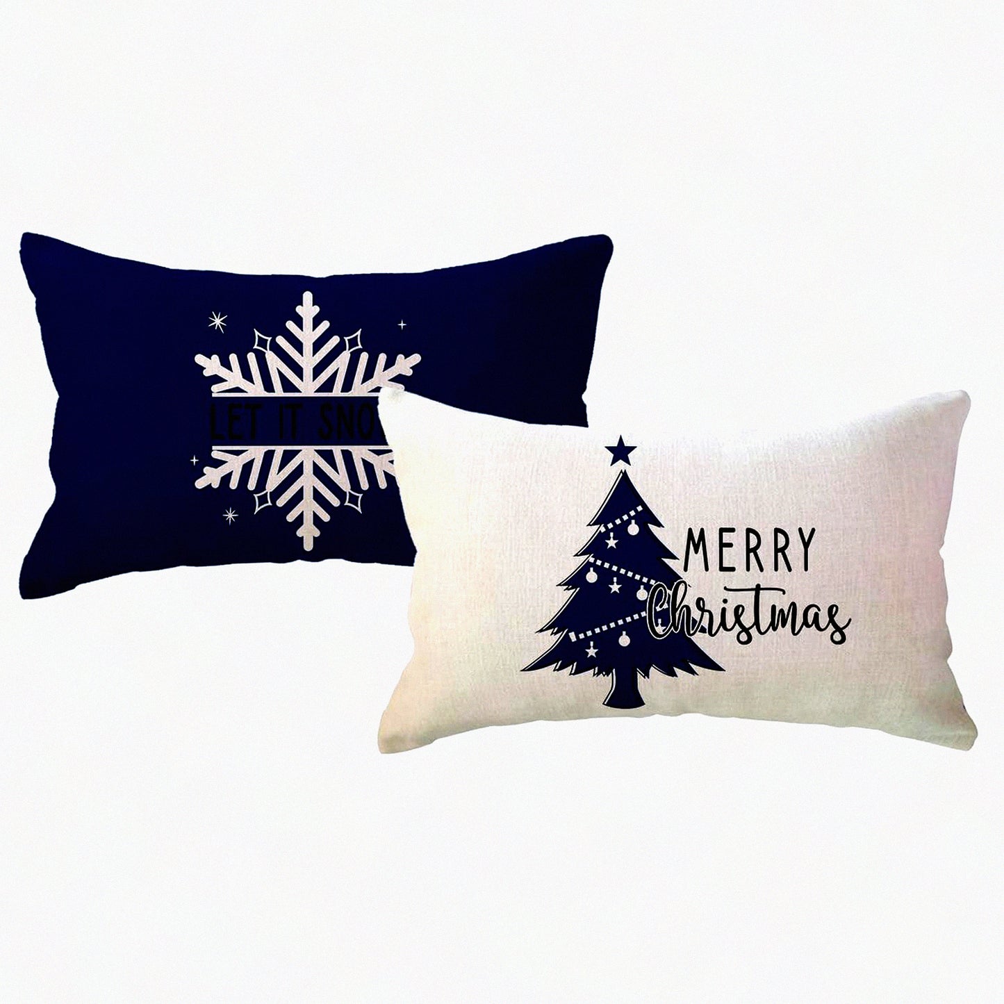 Winter Wonderland Pillowcase Set - Blue Snow Tree Joy Holiday Decorative Throw Pillow Covers for Couch/Sofa - Farmhouse Lumbar Cushion Cases 12x20 - Set of 2