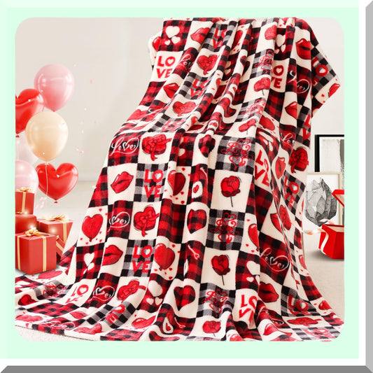 CozyHeart Red Plaid Sherpa Throw - Perfect Valentine's Gift for Mom, Wife, or Self - Decorative Blanket for Couch, Sofa, or Bed (50" x 60")"