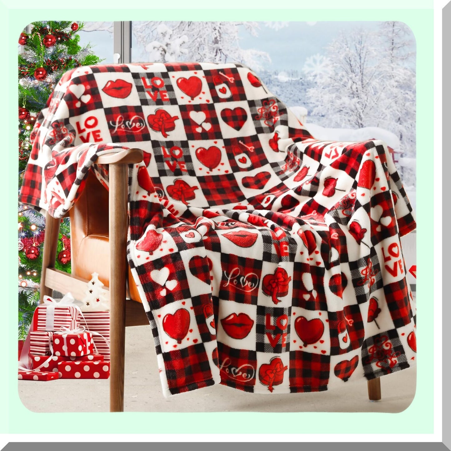 CozyHeart Red Plaid Sherpa Throw - Perfect Valentine's Gift for Mom, Wife, or Self - Decorative Blanket for Couch, Sofa, or Bed (50" x 60")"