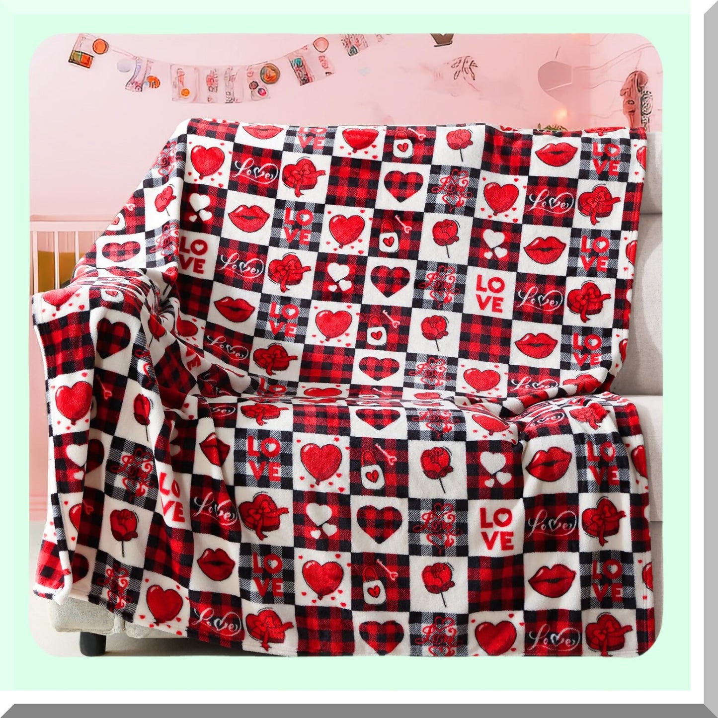 CozyHeart Red Plaid Sherpa Throw - Perfect Valentine's Gift for Mom, Wife, or Self - Decorative Blanket for Couch, Sofa, or Bed (50" x 60")"