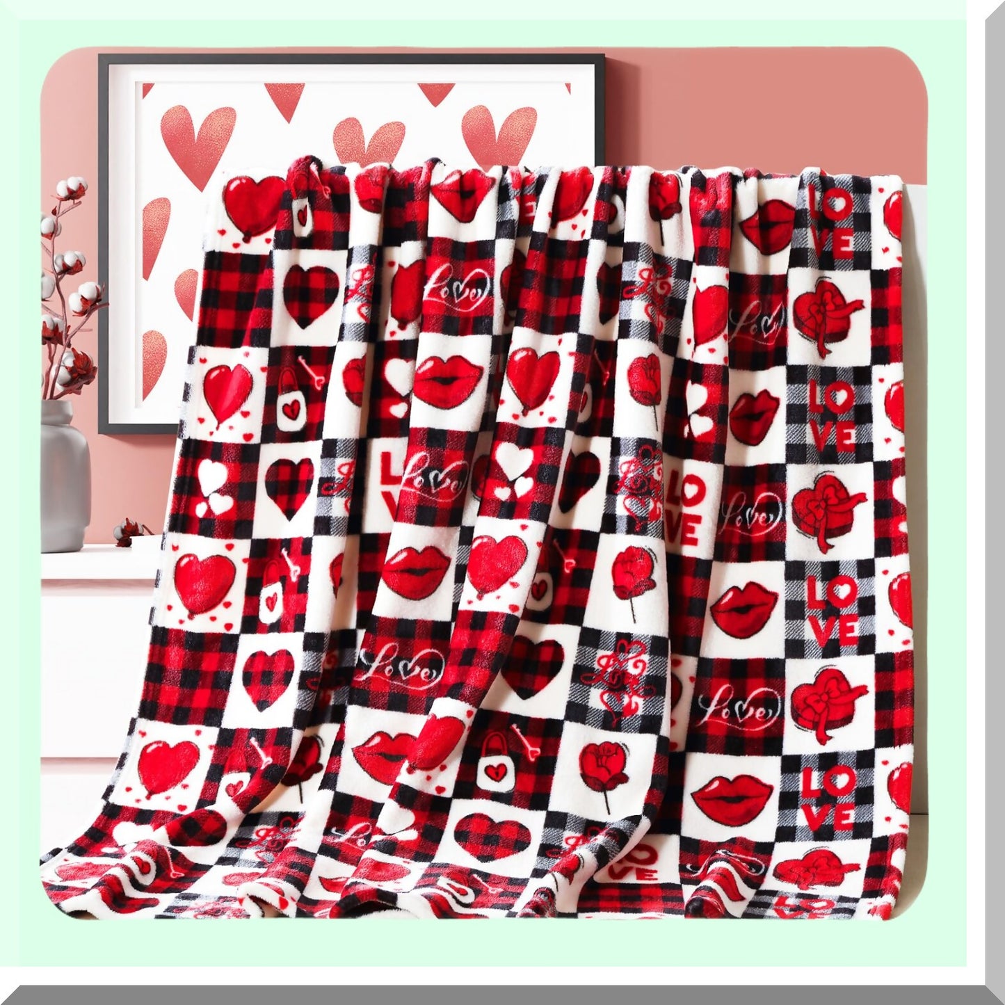 CozyHeart Red Plaid Sherpa Throw - Perfect Valentine's Gift for Mom, Wife, or Self - Decorative Blanket for Couch, Sofa, or Bed (50" x 60")"