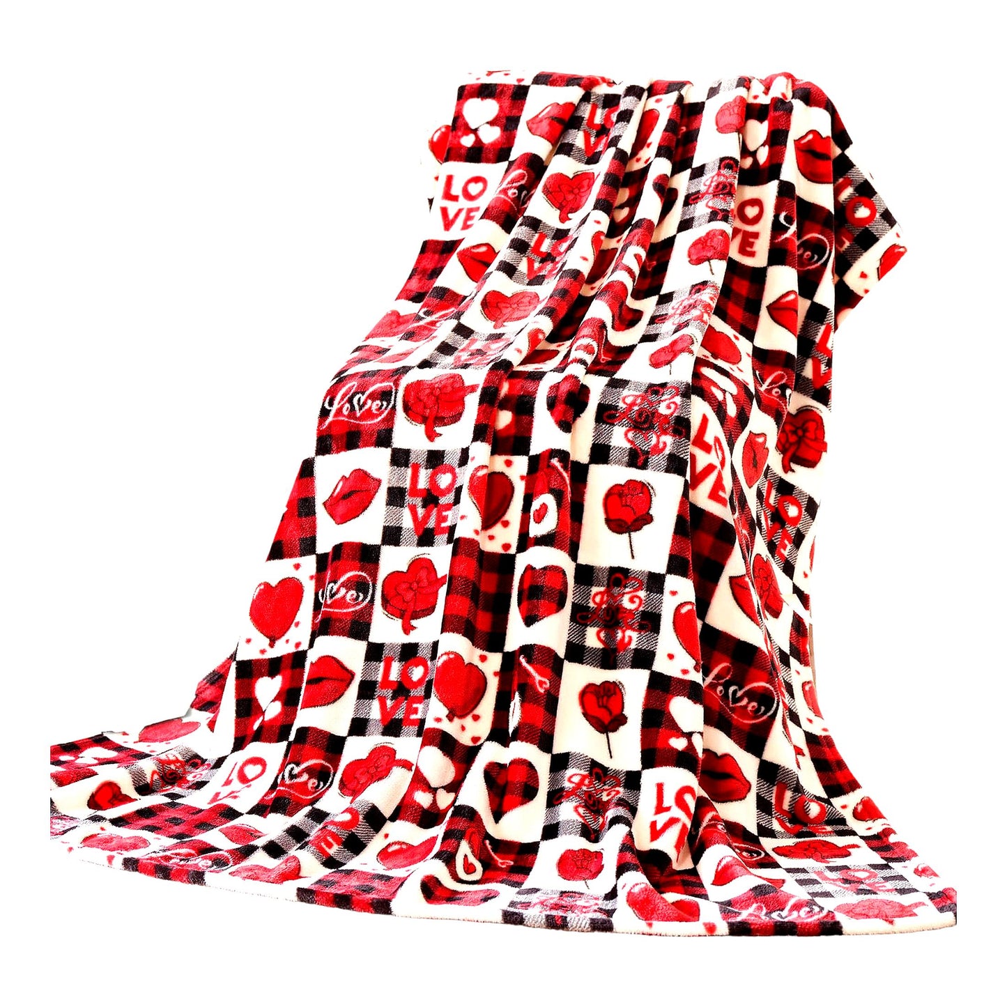 CozyHeart Red Plaid Sherpa Throw - Perfect Valentine's Gift for Mom, Wife, or Self - Decorative Blanket for Couch, Sofa, or Bed (50" x 60")"