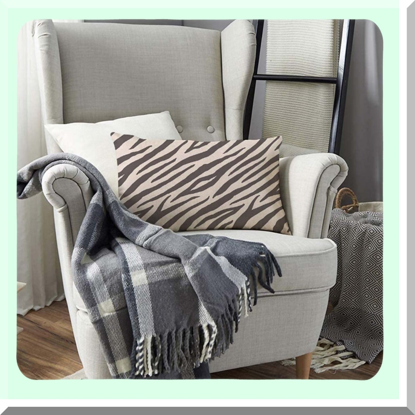 Safari Chic Animal Print Pillow Covers - Set of 2 Decorative Throw Cushion Cases for Home Sofa Couch - Exotic Tiger Zebra Stripe Design - 12x20 Inch Beige Abstract Décor