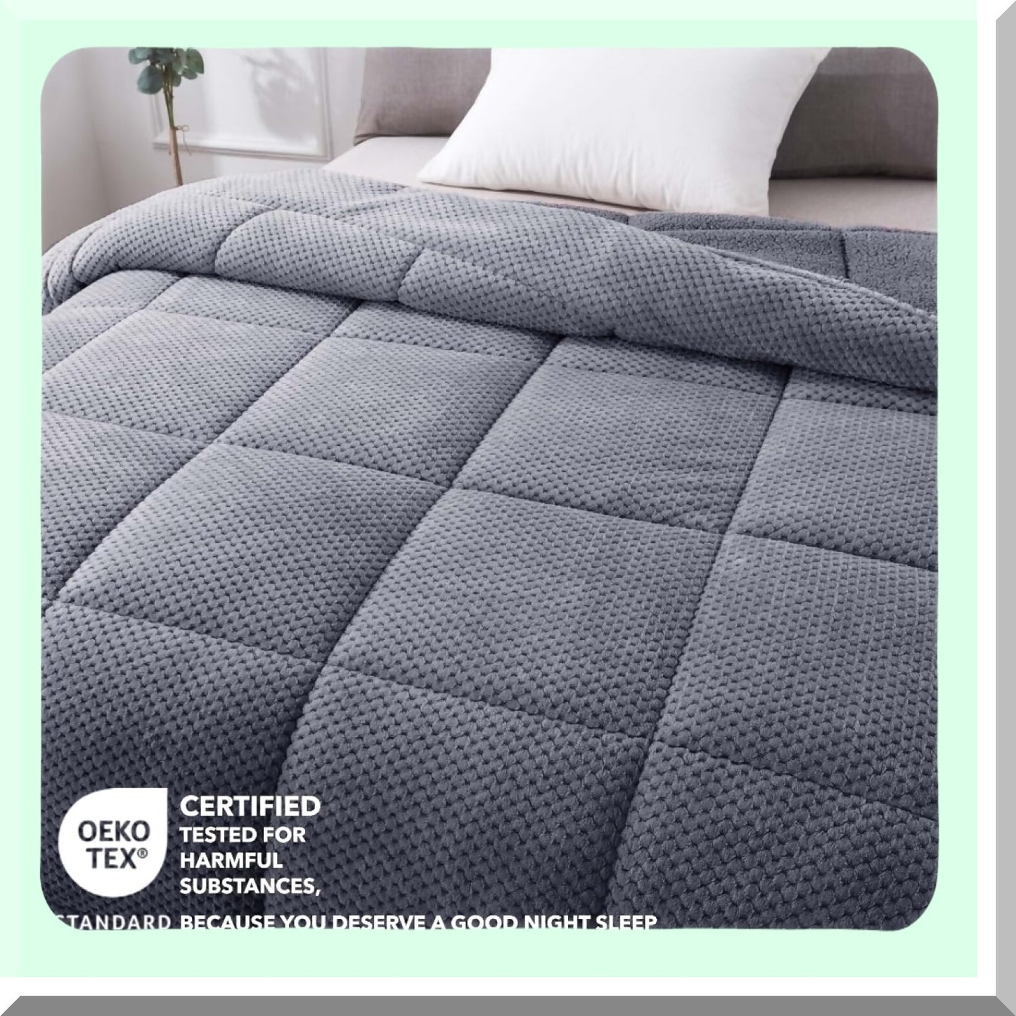 SherpaLux Plush Comforter - Ultra Soft Cozy Reversible Fleece with Goose Down Alternative Fill - Machine Washable Bedding in Excalibur Grey for Twin/Twin XL Size