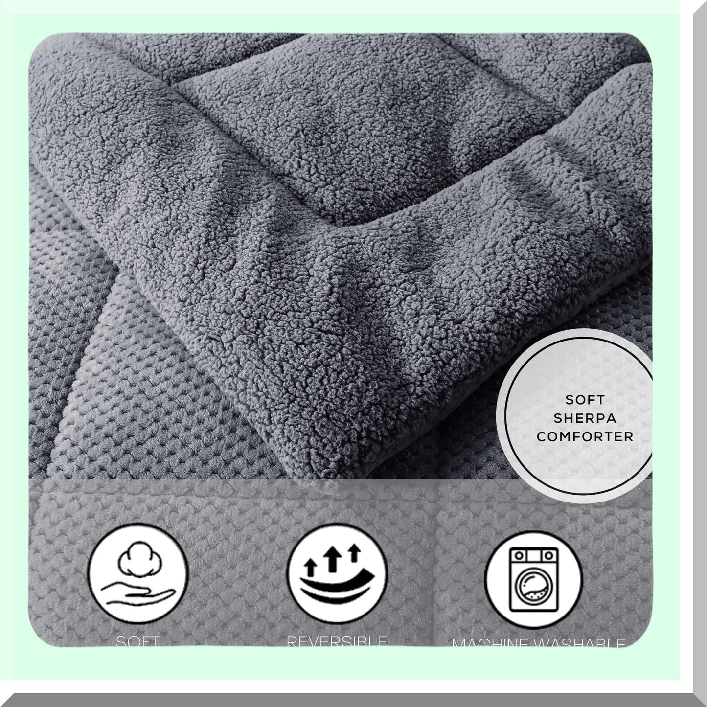 SherpaLux Plush Comforter - Ultra Soft Cozy Reversible Fleece with Goose Down Alternative Fill - Machine Washable Bedding in Excalibur Grey for Twin/Twin XL Size