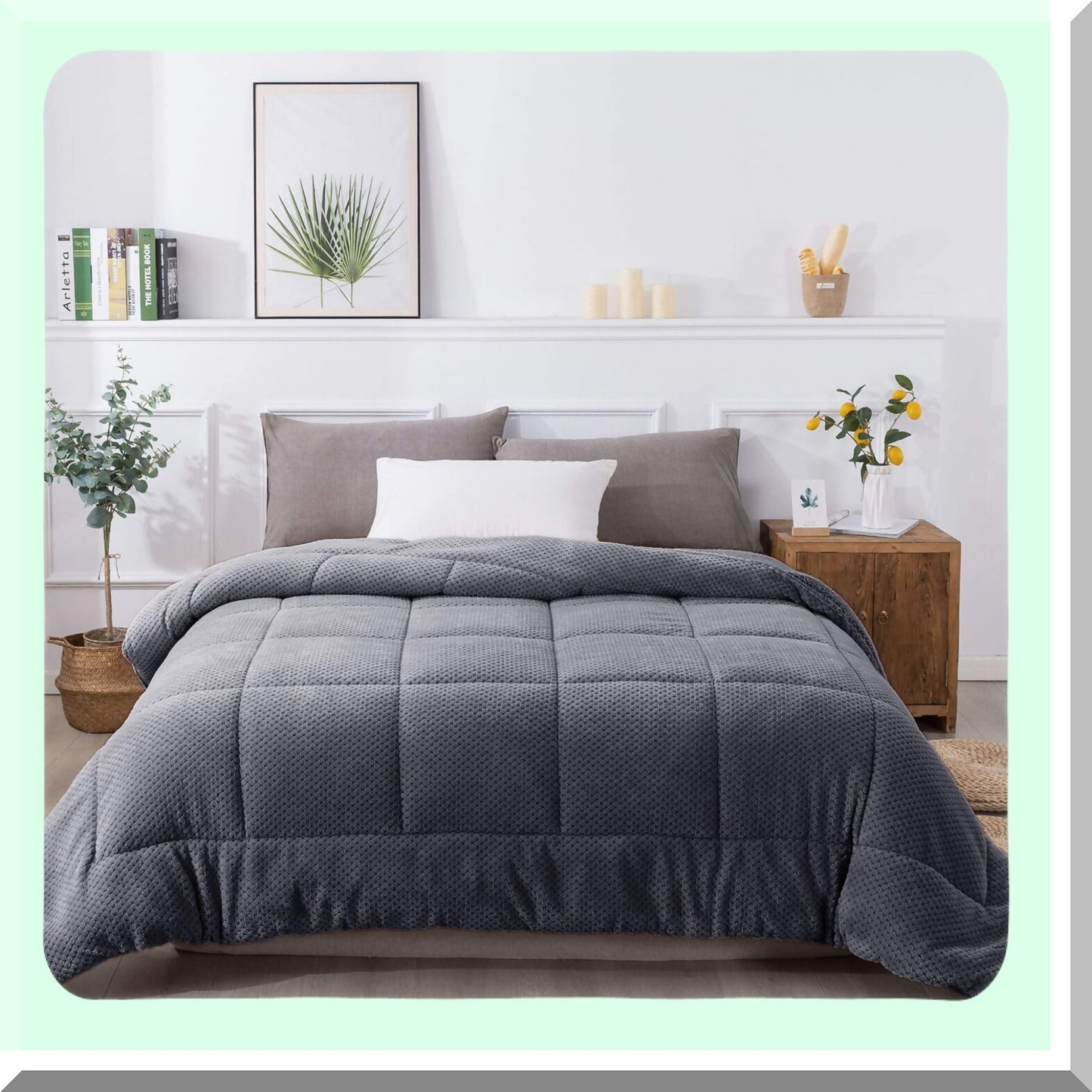 SherpaLux Plush Comforter - Ultra Soft Cozy Reversible Fleece with Goose Down Alternative Fill - Machine Washable Bedding in Excalibur Grey for Twin/Twin XL Size
