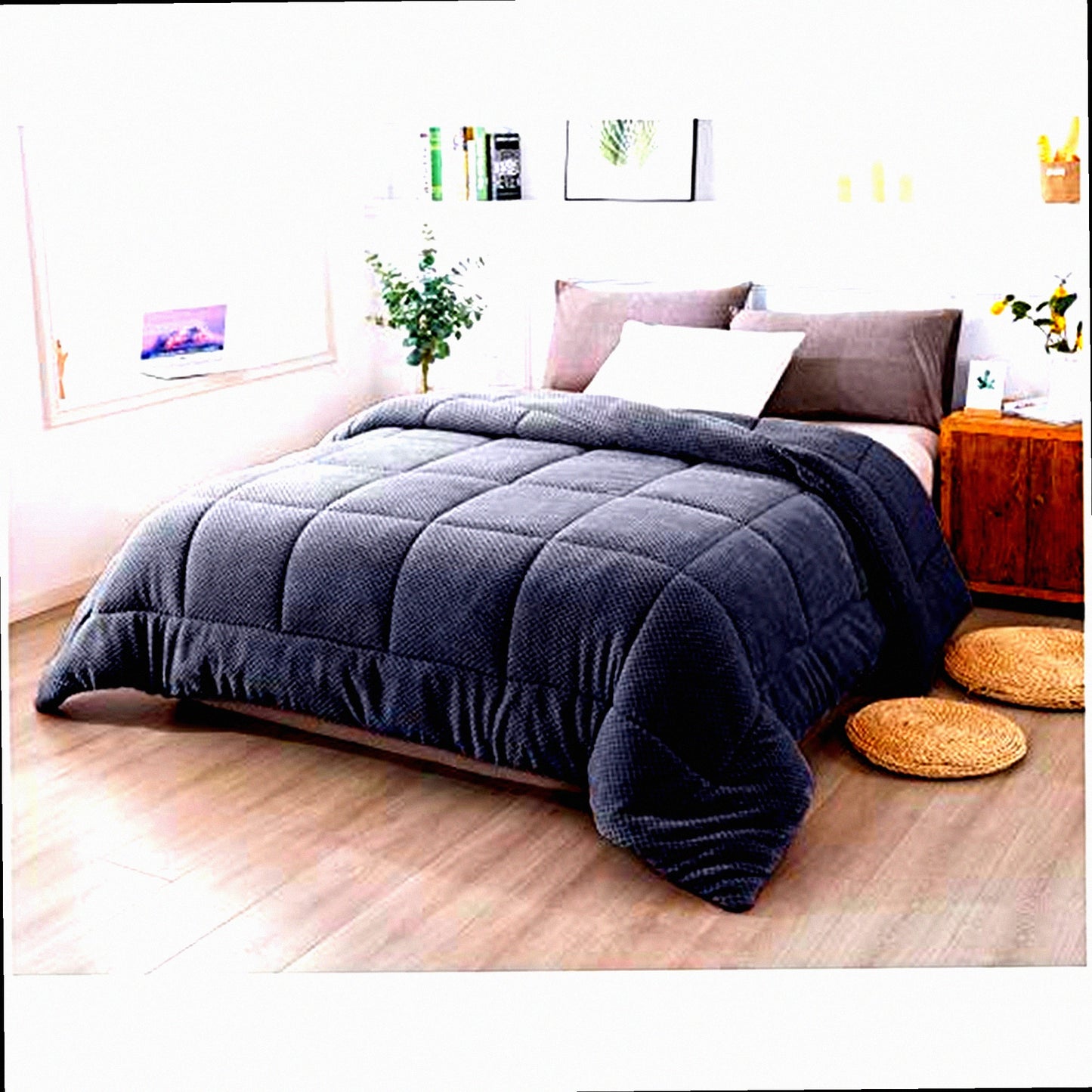 SherpaLux Plush Comforter - Ultra Soft Cozy Reversible Fleece with Goose Down Alternative Fill - Machine Washable Bedding in Excalibur Grey for Twin/Twin XL Size