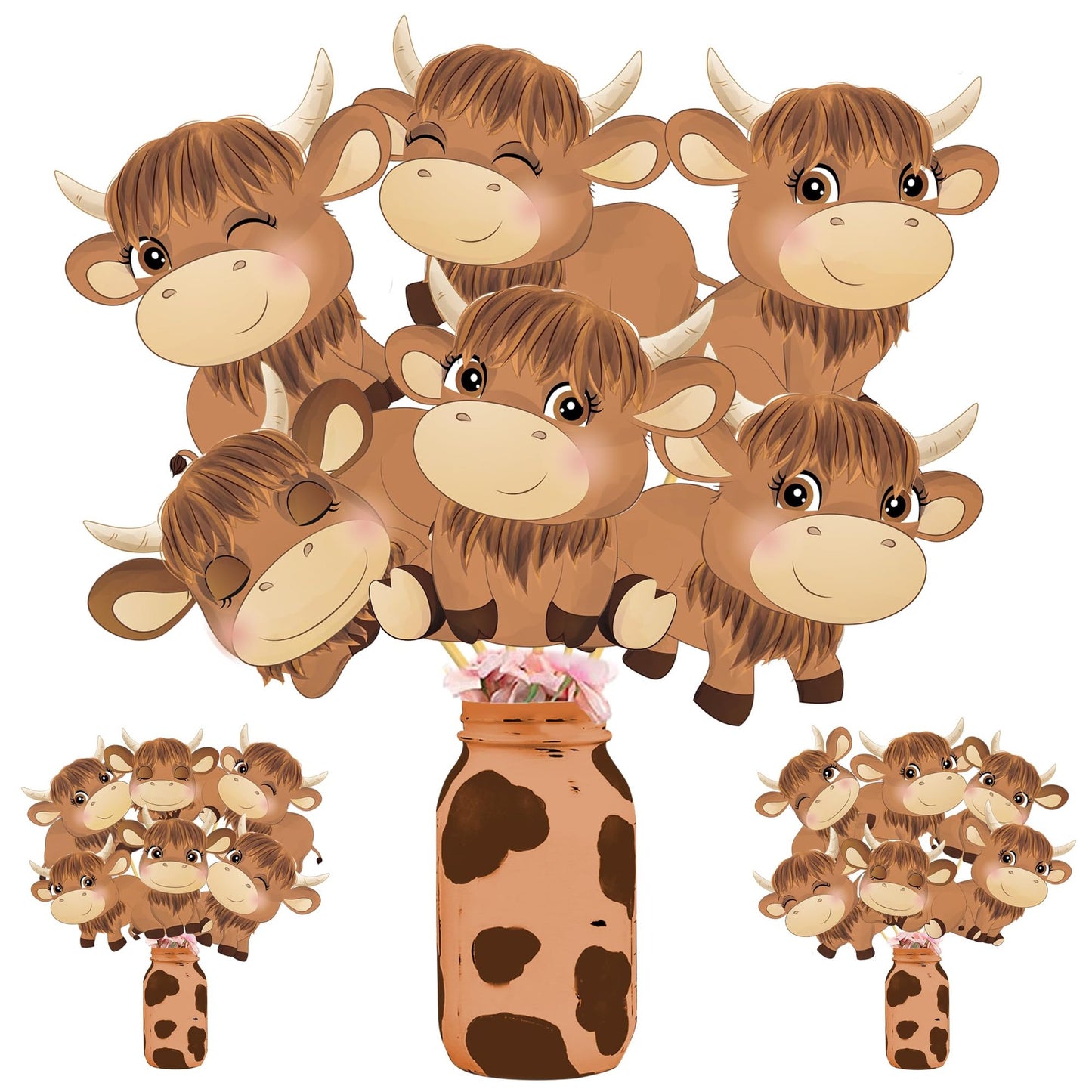 Cowboy Cutie Centerpiece Sticks - Set of 22 Highland Cow Party Decorations for Kids Western Theme Birthday & Baby Shower Table Decor.