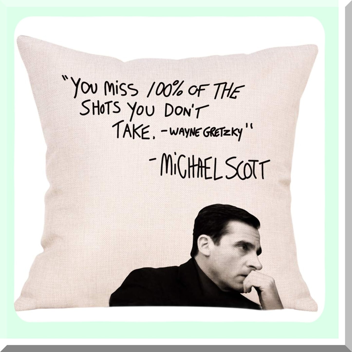 Funny Farmhouse Quote Decorative Throw Pillow Cover - Wayne Gretzky Michael Scott Cushion Case - Seasonal Home Square Pillowcase Sofa Couch Decoration 18x18 for The Office TV Show Lover