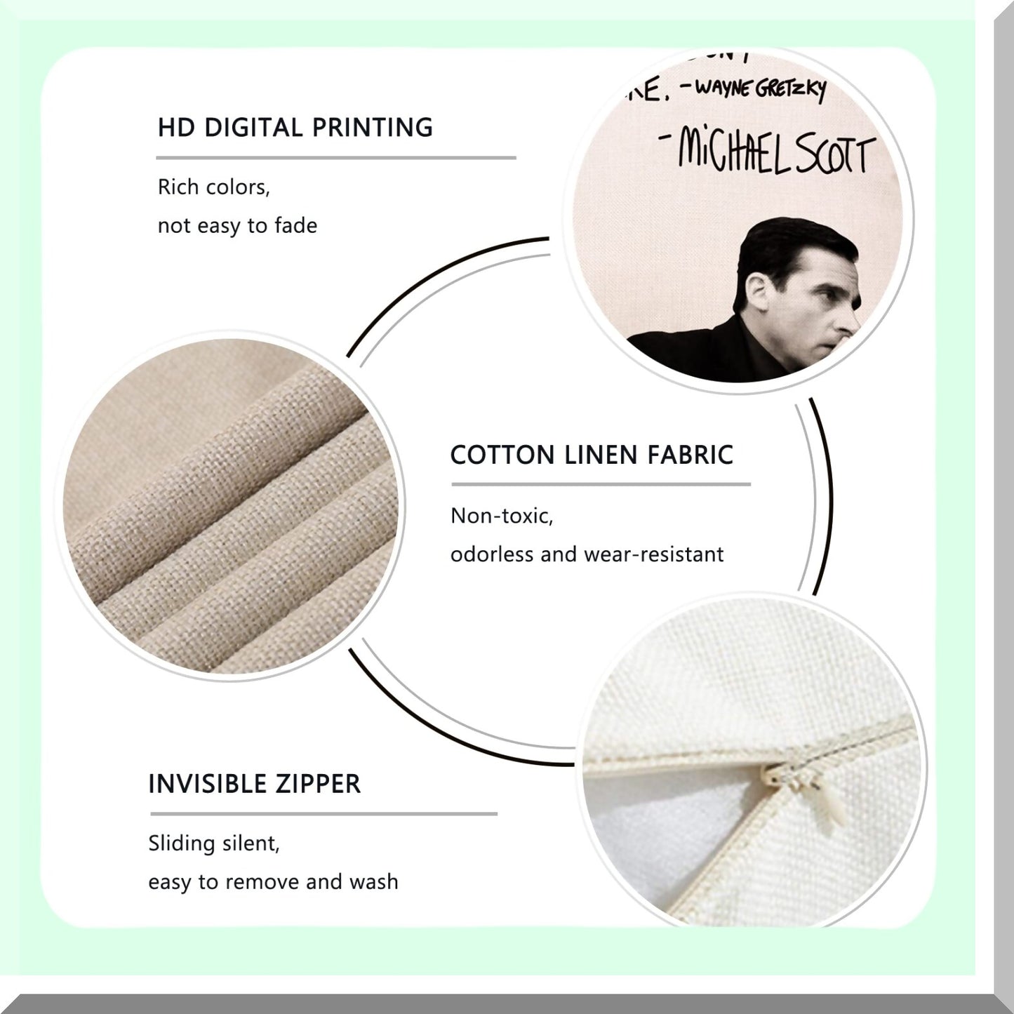 Funny Farmhouse Quote Decorative Throw Pillow Cover - Wayne Gretzky Michael Scott Cushion Case - Seasonal Home Square Pillowcase Sofa Couch Decoration 18x18 for The Office TV Show Lover