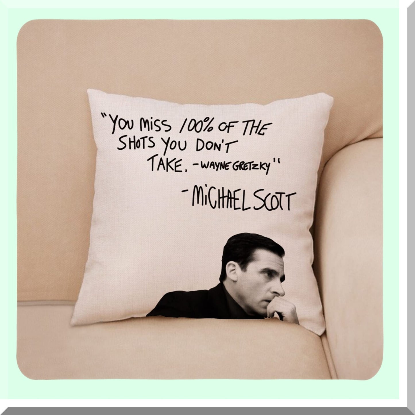 Funny Farmhouse Quote Decorative Throw Pillow Cover - Wayne Gretzky Michael Scott Cushion Case - Seasonal Home Square Pillowcase Sofa Couch Decoration 18x18 for The Office TV Show Lover