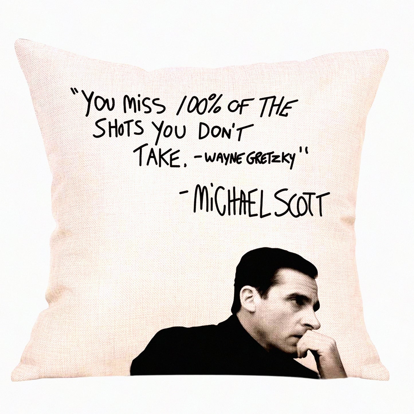Funny Farmhouse Quote Decorative Throw Pillow Cover - Wayne Gretzky Michael Scott Cushion Case - Seasonal Home Square Pillowcase Sofa Couch Decoration 18x18 for The Office TV Show Lover