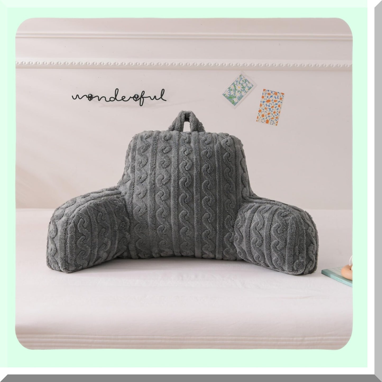 CozyRest Neck Support Reading Pillow - Backrest Pillows with Arms for Watching, Reading, Working - Grey Comfort Bed Rest Pillow