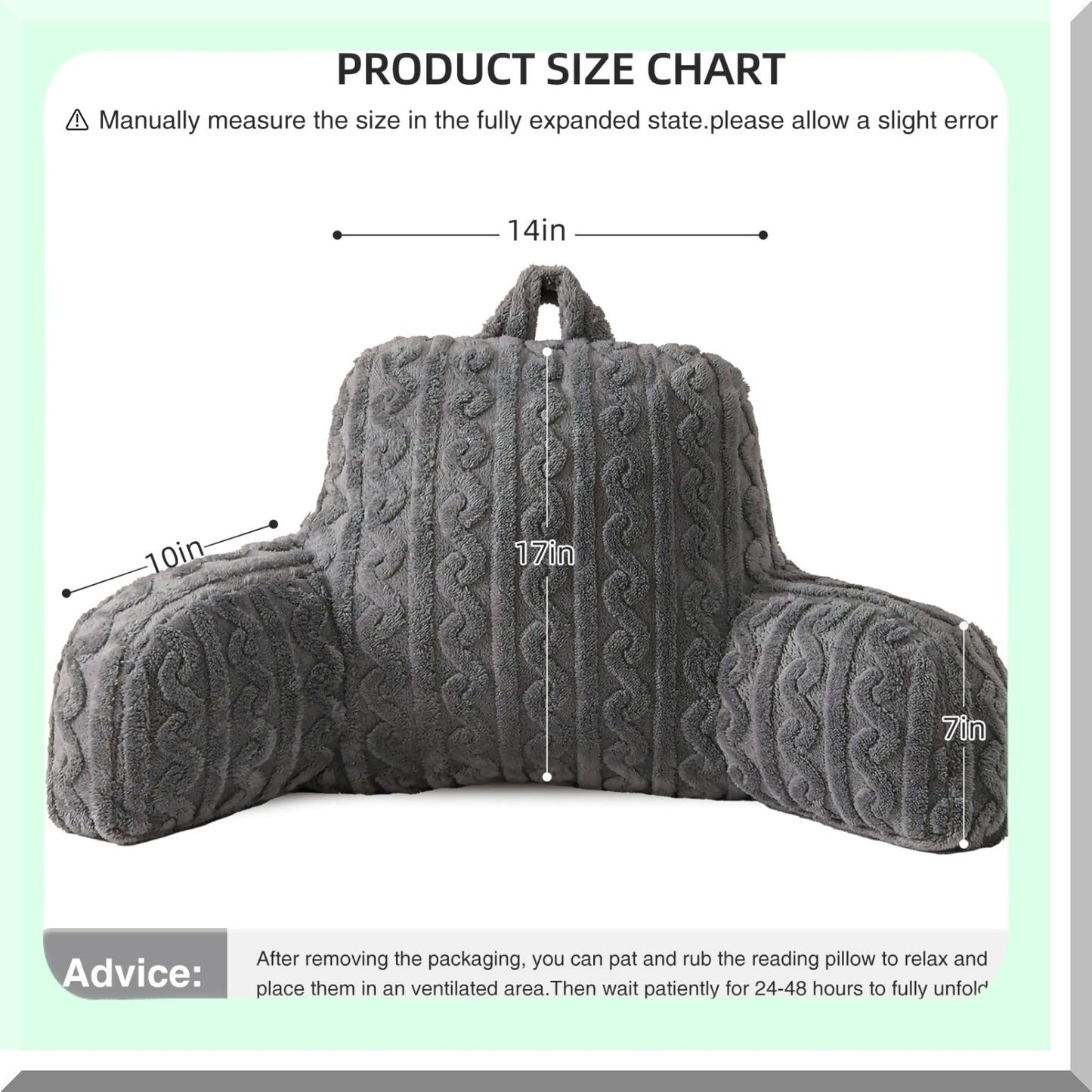 CozyRest Neck Support Reading Pillow - Backrest Pillows with Arms for Watching, Reading, Working - Grey Comfort Bed Rest Pillow