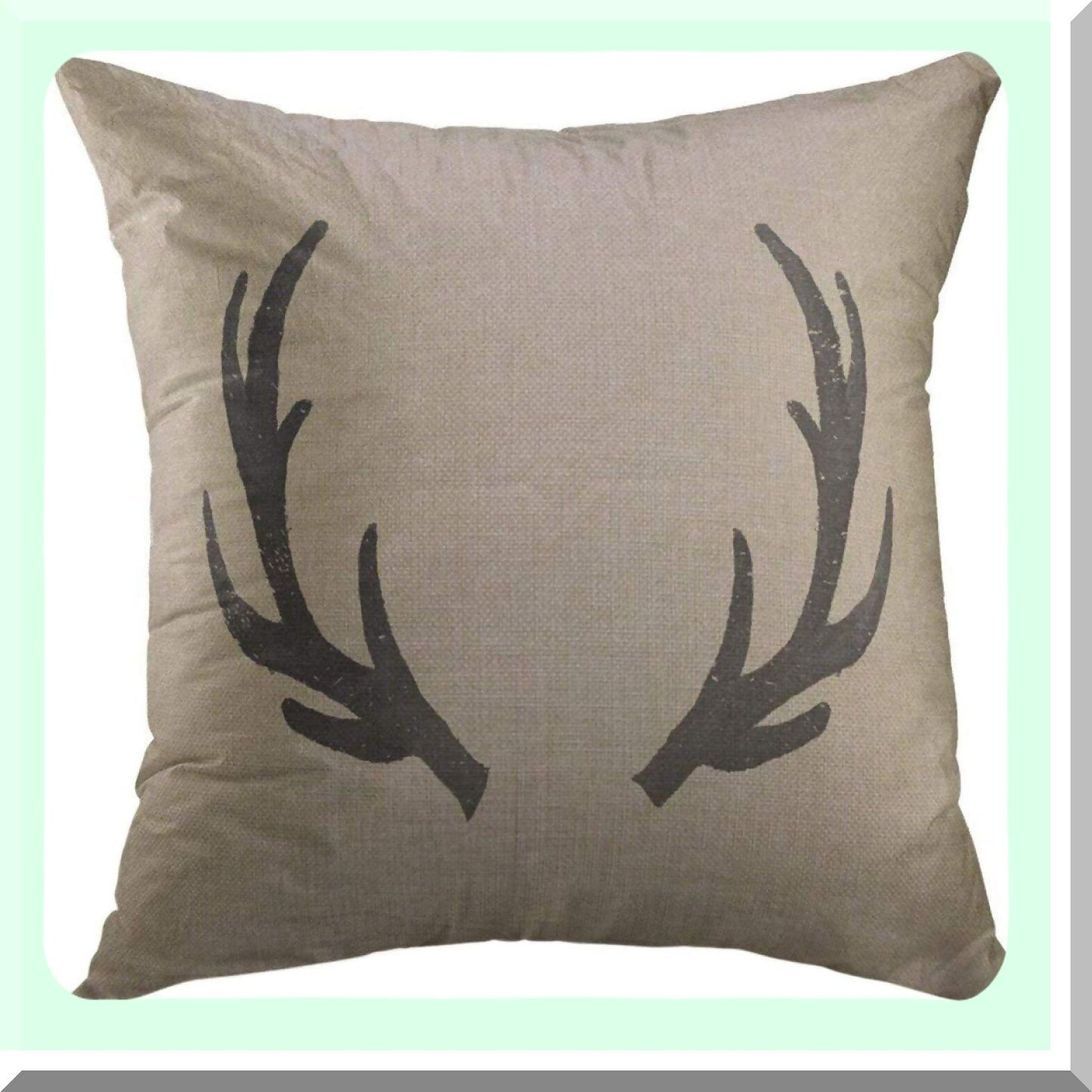 Rustic Lodge Deer Burlap Pillow Cover - Farmhouse Sofa Couch Decorative Case 18x18 Inch - Stag Black Throw
