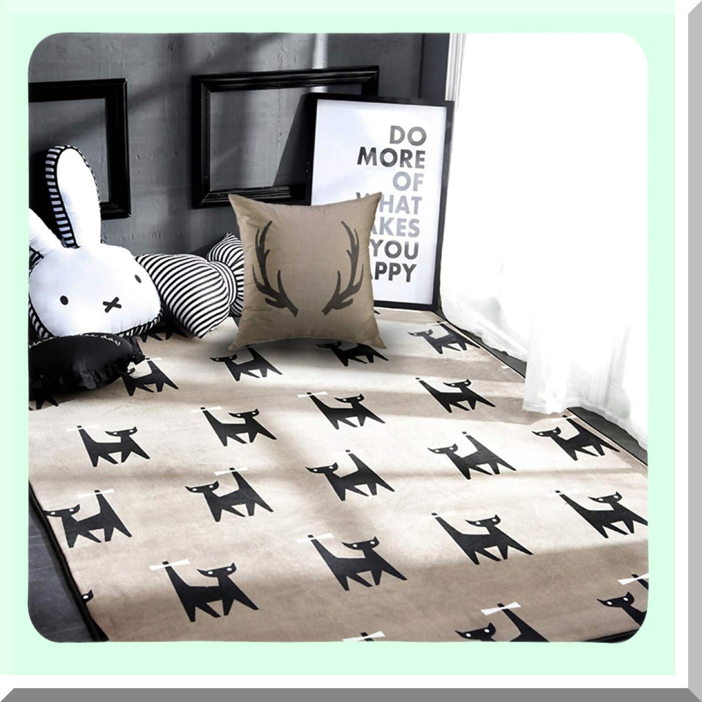 Rustic Lodge Deer Burlap Pillow Cover - Farmhouse Sofa Couch Decorative Case 18x18 Inch - Stag Black Throw