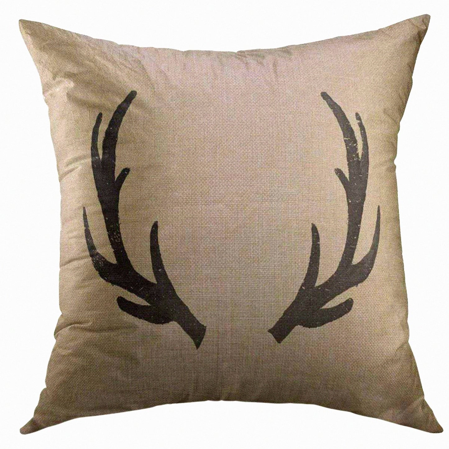 Rustic Lodge Deer Burlap Pillow Cover - Farmhouse Sofa Couch Decorative Case 18x18 Inch - Stag Black Throw