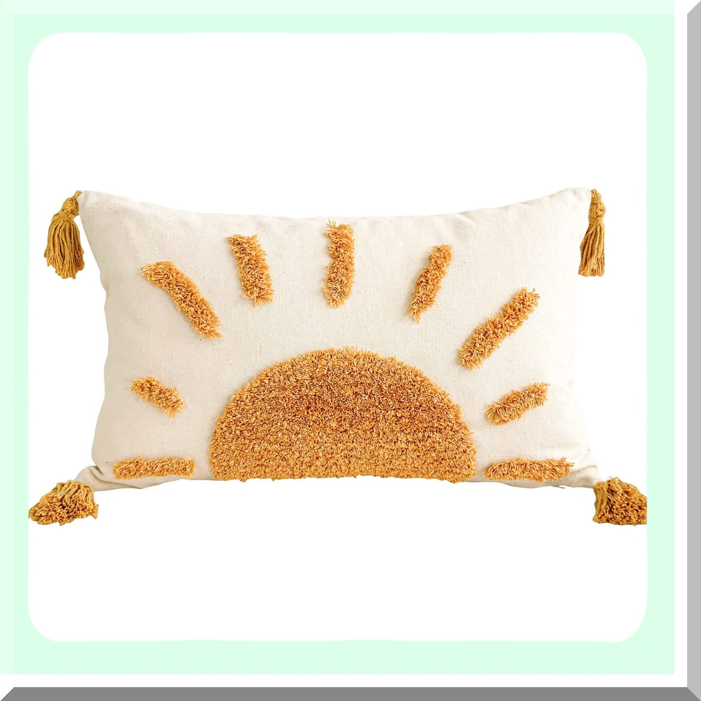 Sunshine Boho Lumbar Pillow Cover - Rustic Farmhouse Decorative Cushion Case for Couch, Living Room, Outdoor - 12x20 Inch Tufted Throw Pillow with Tassels - Home Decor Accent, No Insert - 1 Piece