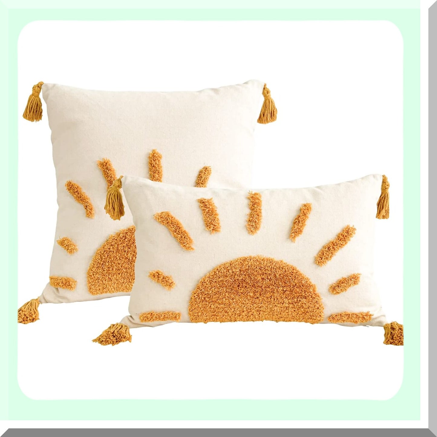 Sunshine Boho Lumbar Pillow Cover - Rustic Farmhouse Decorative Cushion Case for Couch, Living Room, Outdoor - 12x20 Inch Tufted Throw Pillow with Tassels - Home Decor Accent, No Insert - 1 Piece