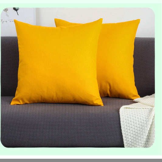 Golden Canvas Pillow Covers - Set of 2 Decorative Solid 100% Cotton Cushion Covers in 45 Colors - 16"x16" Size - Yellow Gold Accent Pillows