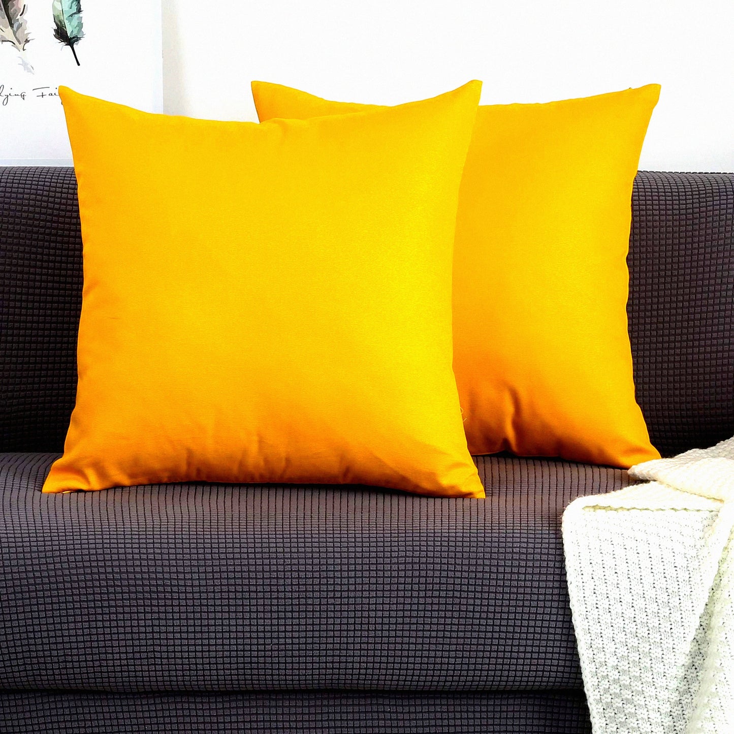 Golden Canvas Pillow Covers - Set of 2 Decorative Solid 100% Cotton Cushion Covers in 45 Colors - 16"x16" Size - Yellow Gold Accent Pillows