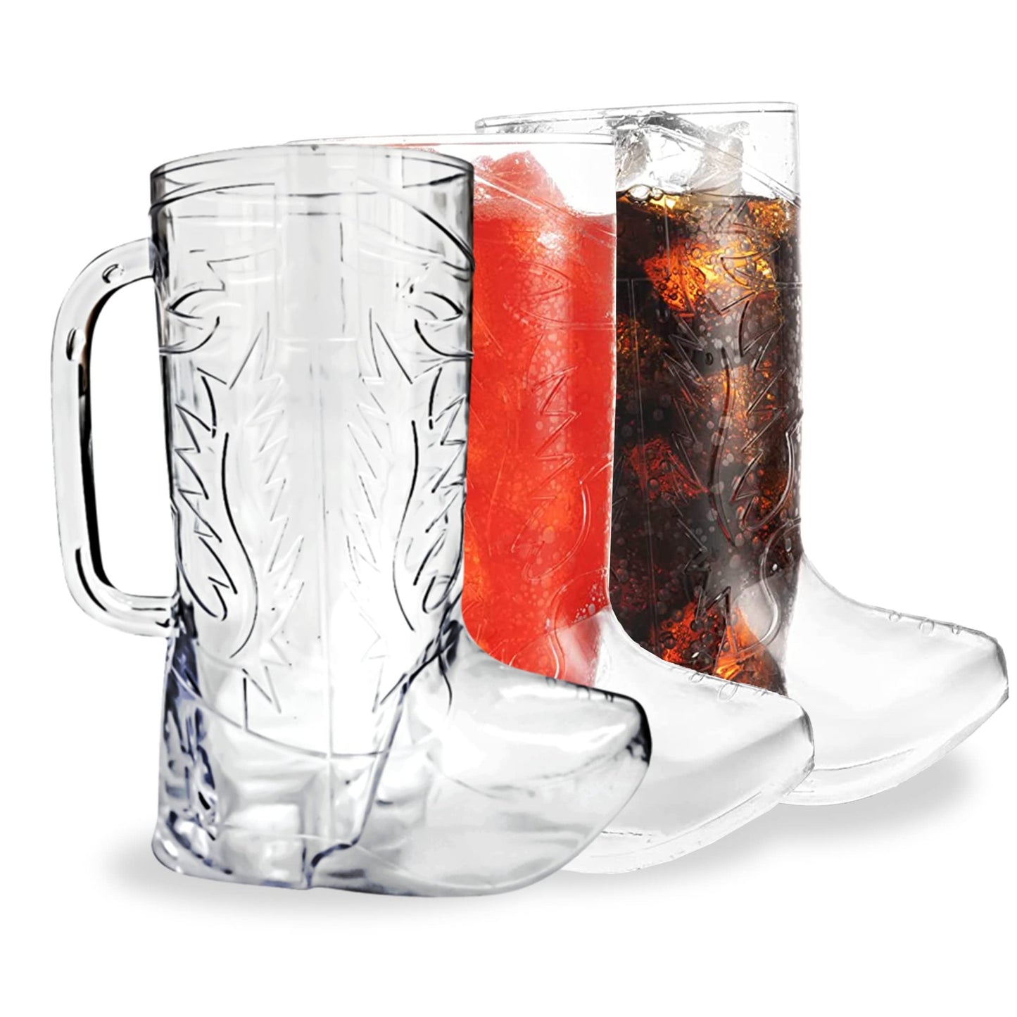 Cowboy Boot Party Cups - Set of 10 Western Theme Mug Cups, 17 oz Reusable Hard Plastic, BPA Free - Perfect for Cowboy Themed Parties & Events