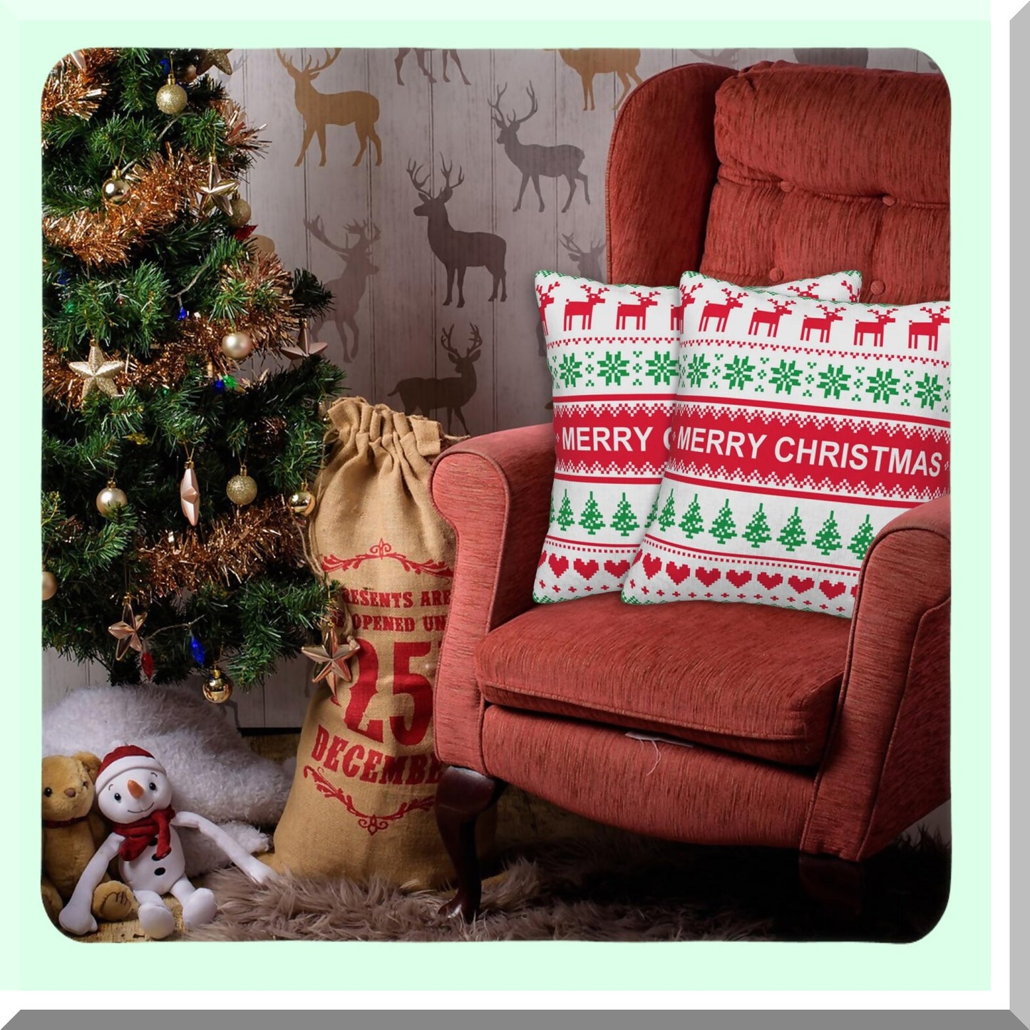 Winter Wonderland Sweater Pillow Covers - Set of 2 Holiday Cushion Cases for Farmhouse Home Decor - 18x18 Outdoor Indoor Couch Accessories