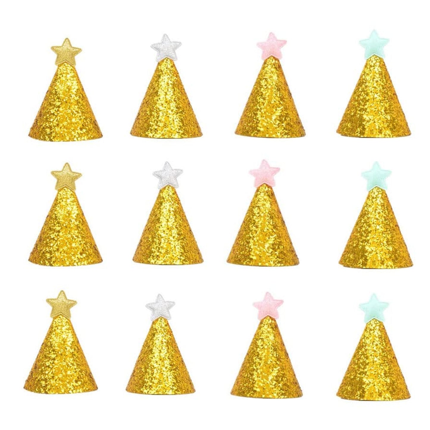 Shiny Star Birthday Hats - Set of 12 Golden Happy Birthday Party Hats for Pets, Kids, and Adults - Fun Party Supplies for Celebrations