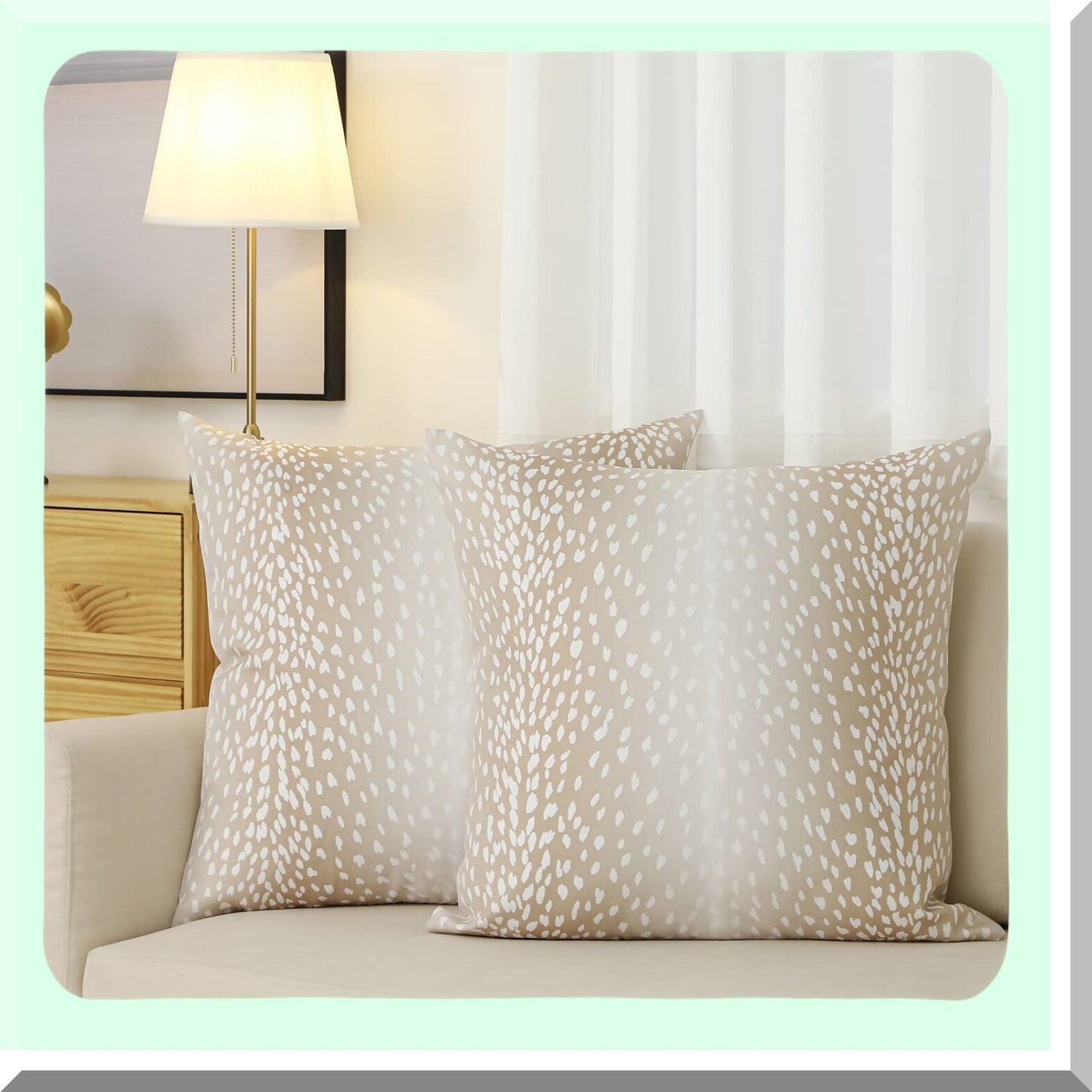 Fawn Linen Antelope Pillow Covers - Set of 2, 26x26 Inch Modern Euro Throw Pillow Cases, Square Neutral Accent Sham for Couch Sofa Bedroom Decor - Beige and White Animal Print Decorative