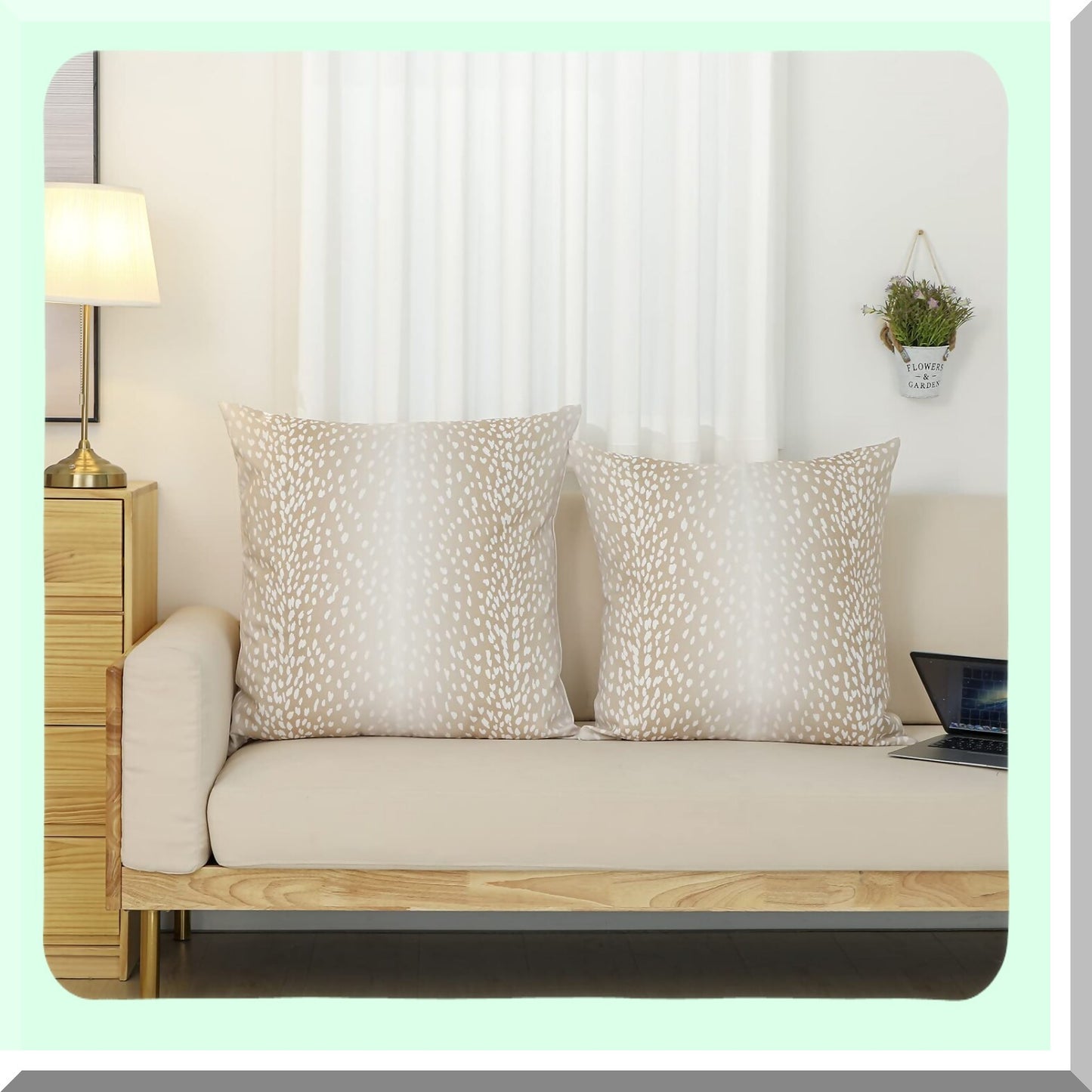 Fawn Linen Antelope Pillow Covers - Set of 2, 26x26 Inch Modern Euro Throw Pillow Cases, Square Neutral Accent Sham for Couch Sofa Bedroom Decor - Beige and White Animal Print Decorative