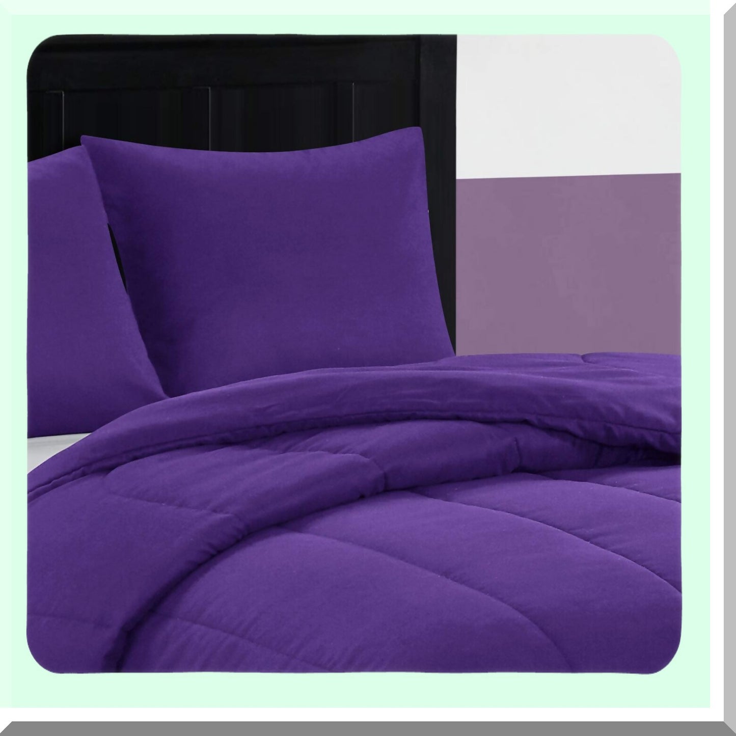 All Season Reversible Microfiber Comforter Set - Twin Size, Easy-Wash Lightweight Alternative Bedding in Bright Solid Purple. Ultra-Soft and Durable.